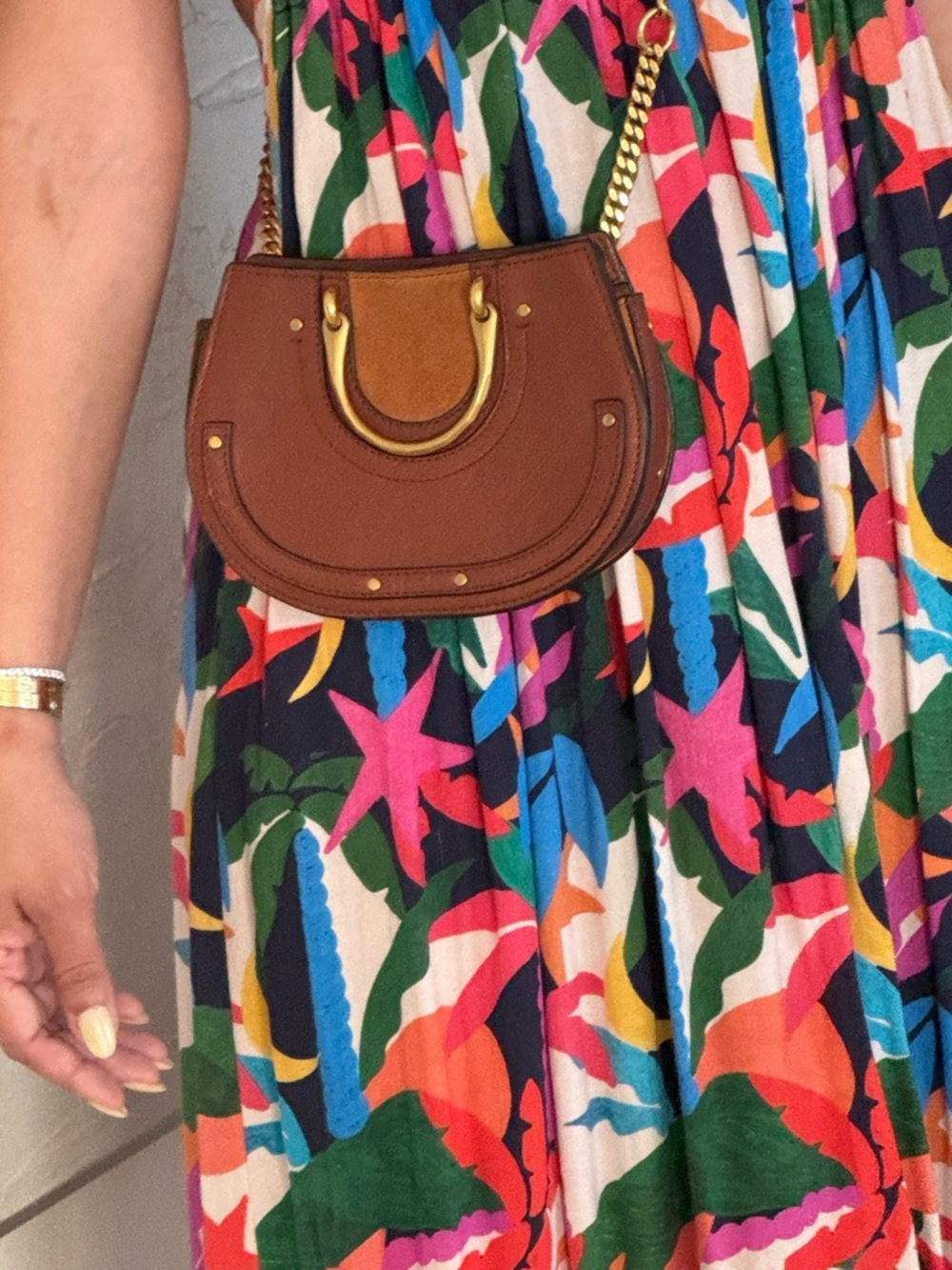 CHLOE Brown Leather Crossbody Bag with Gold Hardware